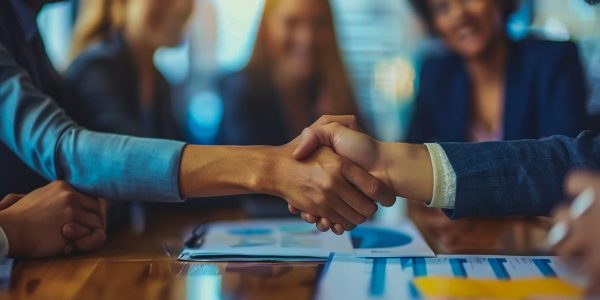 Corporate Handshake Between Business Professionals, business meeting and partnership concept