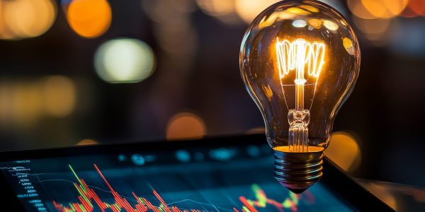 New business innovation background idea with a glowing light bulb