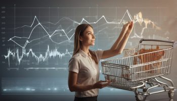 Sale growth concept With Business AI touching graph of increase in sales volume with shopping cart